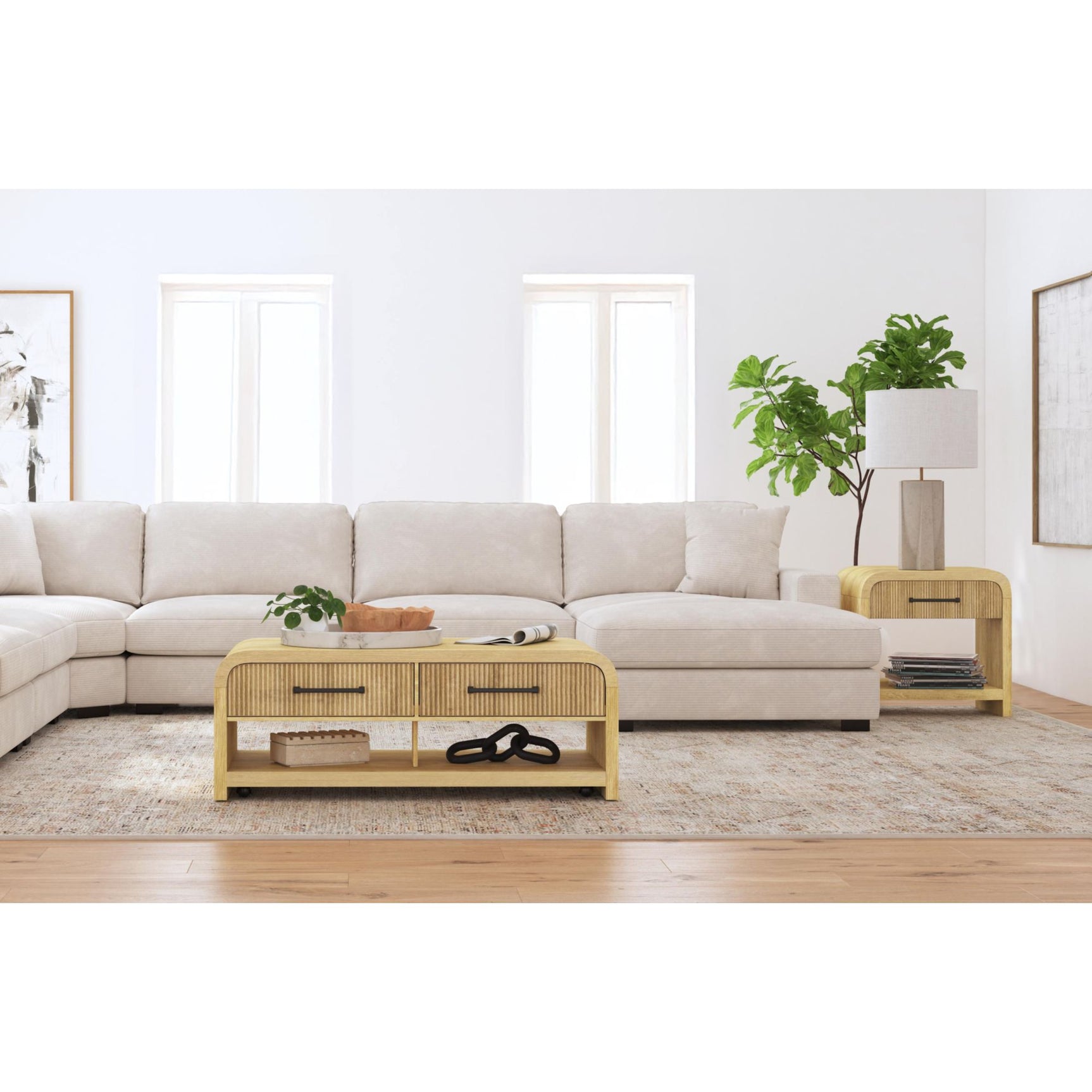 Ridgemont Coffee Table with Casters/Push Through Drawer in Natural - Tampa Furniture Outlet