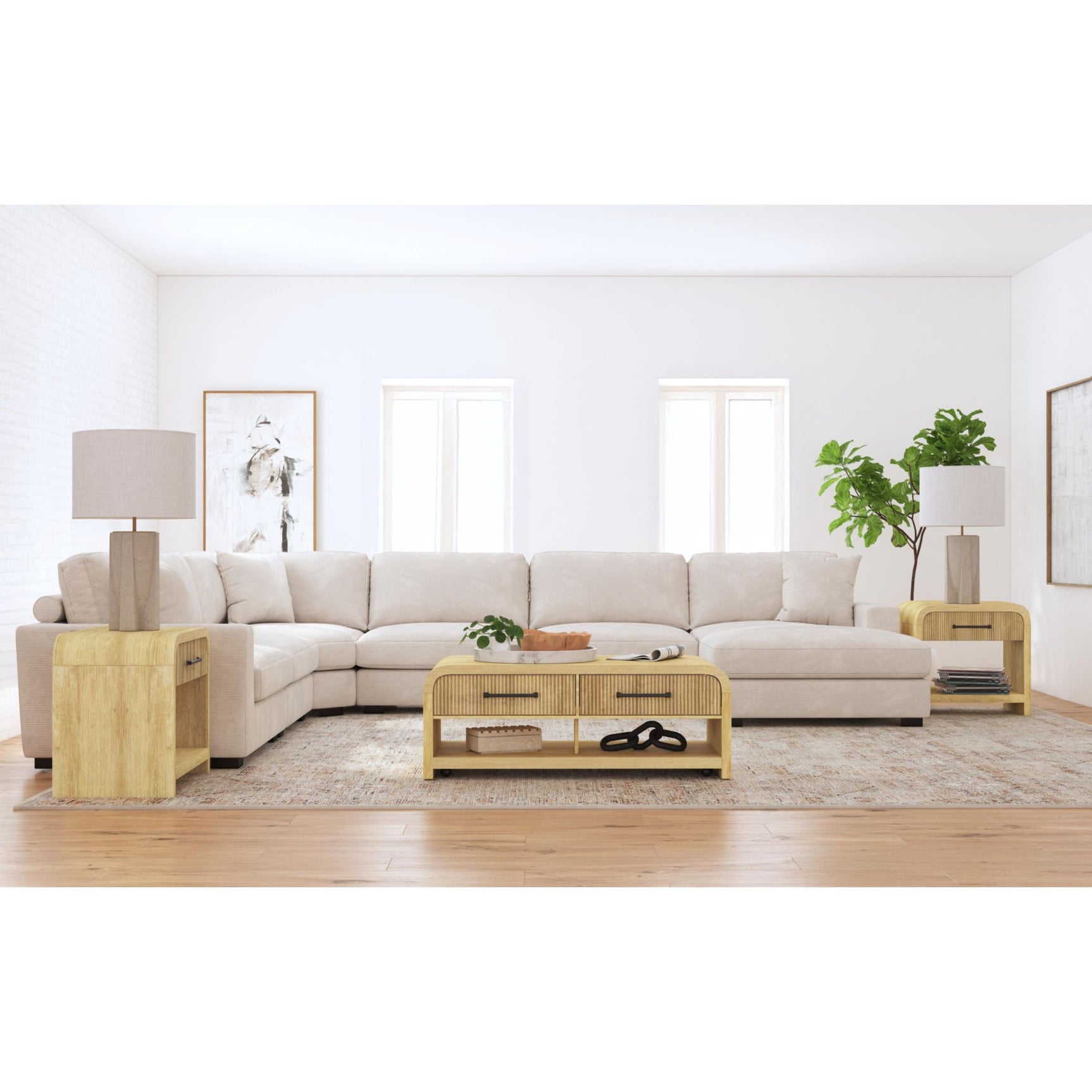 Ridgemont Coffee Table with Casters/Push Through Drawer in Natural - Tampa Furniture Outlet