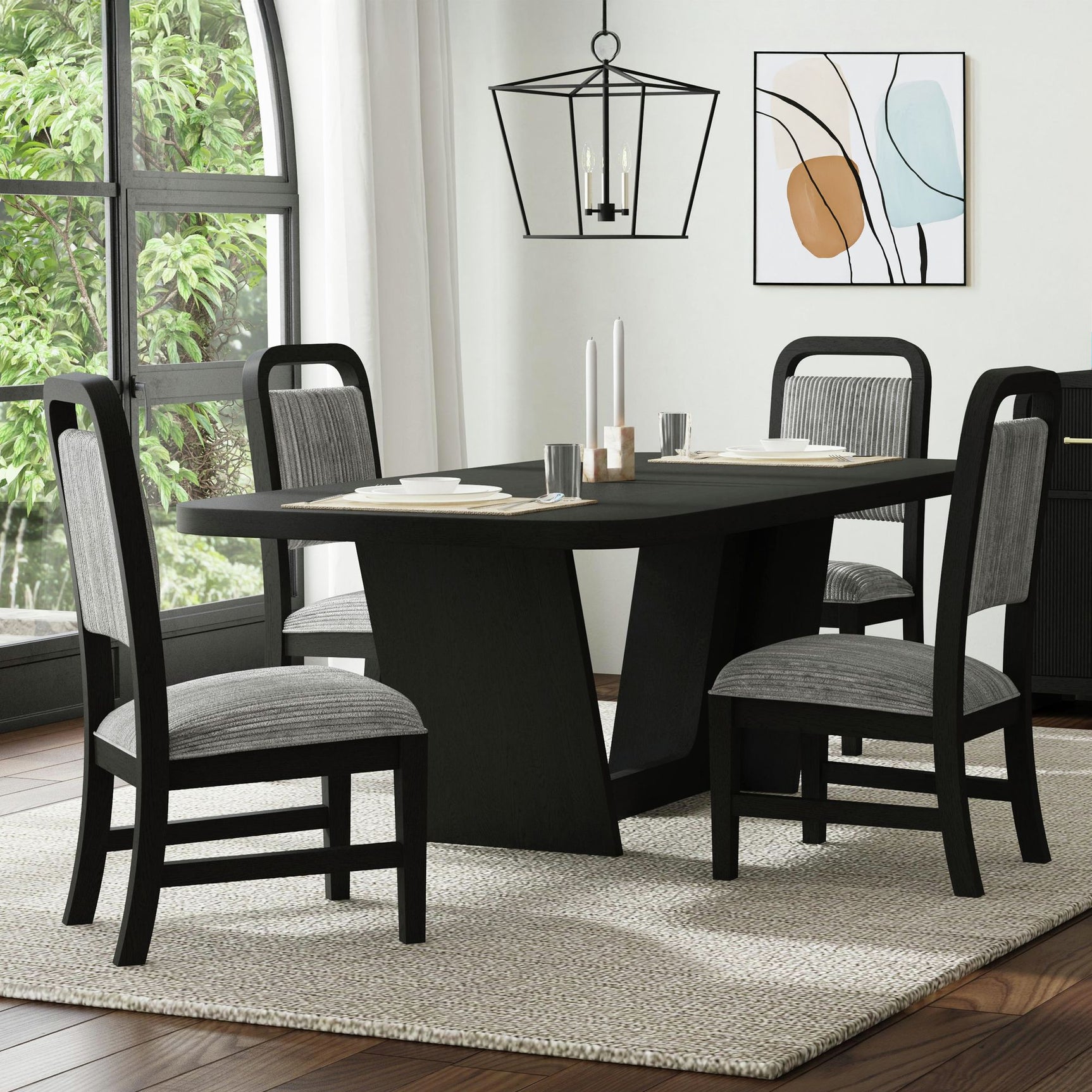 Ridgemont Dining Side Chair with Grey Fabric in Black with Grain (2 Per Carton) - Tampa Furniture Outlet
