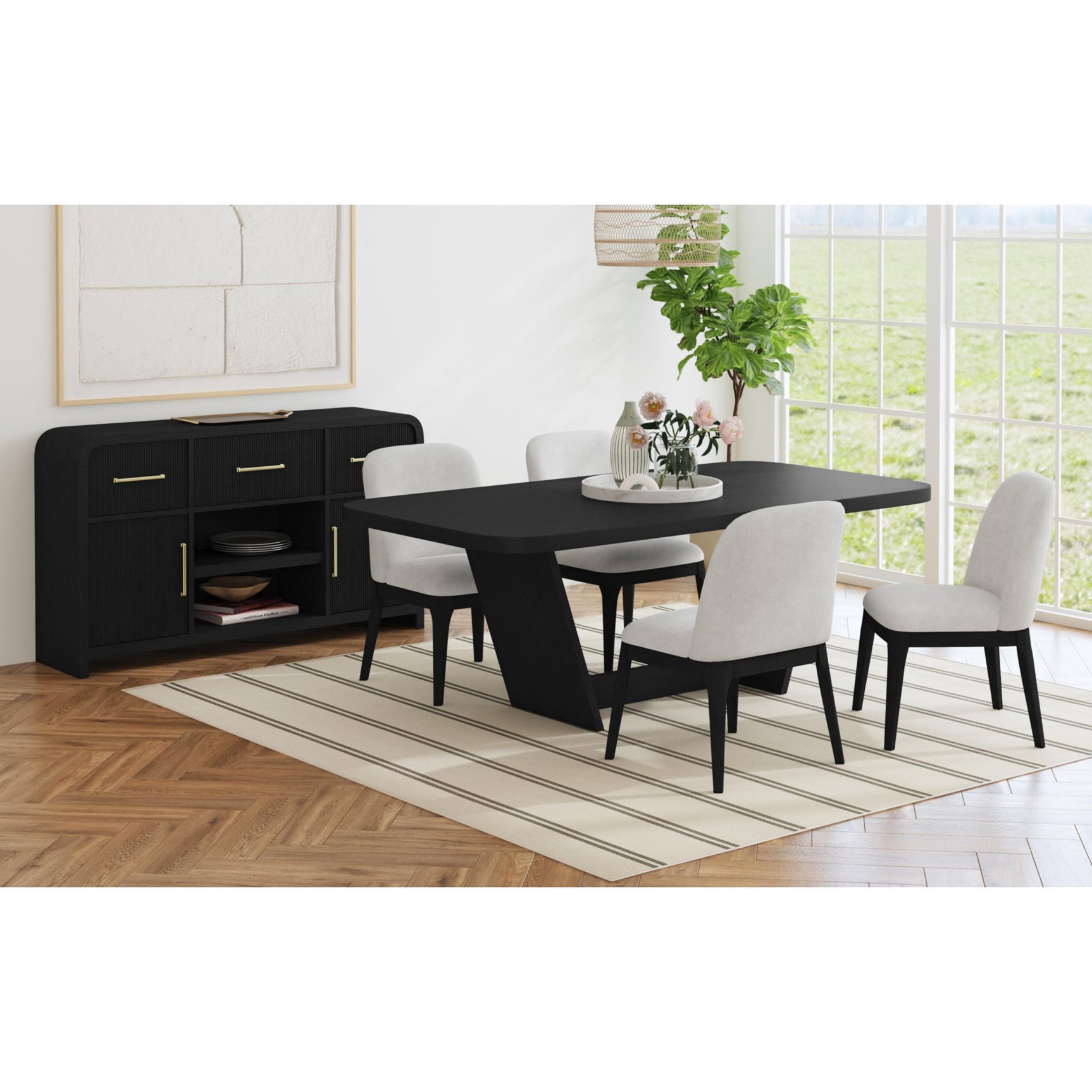 Sylvie Dining Side Chair with White Fabric in Black with Grain (2 Per Carton) - Tampa Furniture Outlet