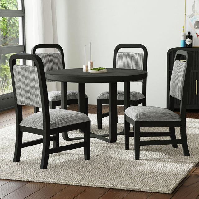 Ridgemont Dining Side Chair with Grey Fabric in Black with Grain (2 Per Carton) – SKU D-14440-8W-SC | Elements