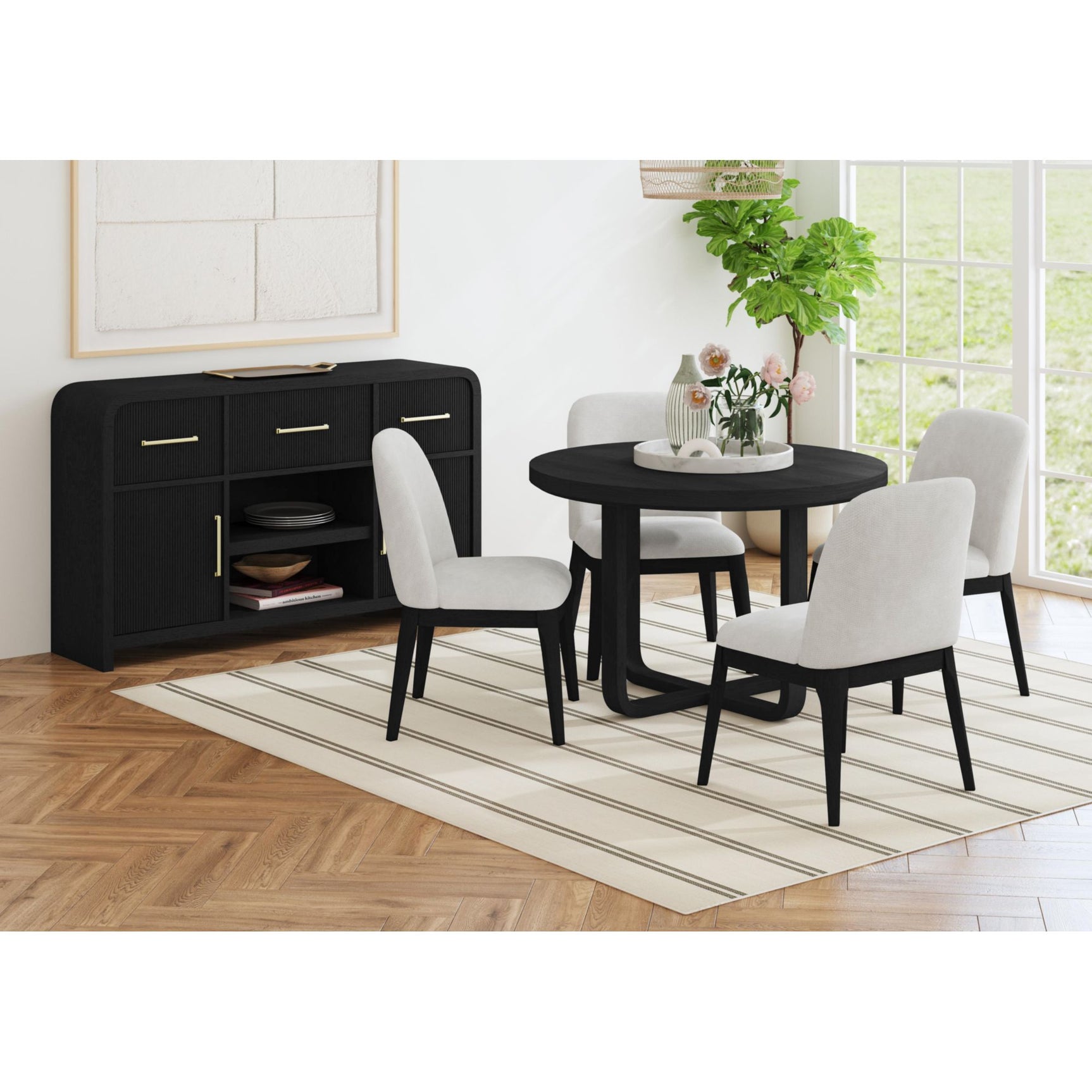 Sylvie Dining Side Chair with White Fabric in Black with Grain (2 Per Carton) - Tampa Furniture Outlet