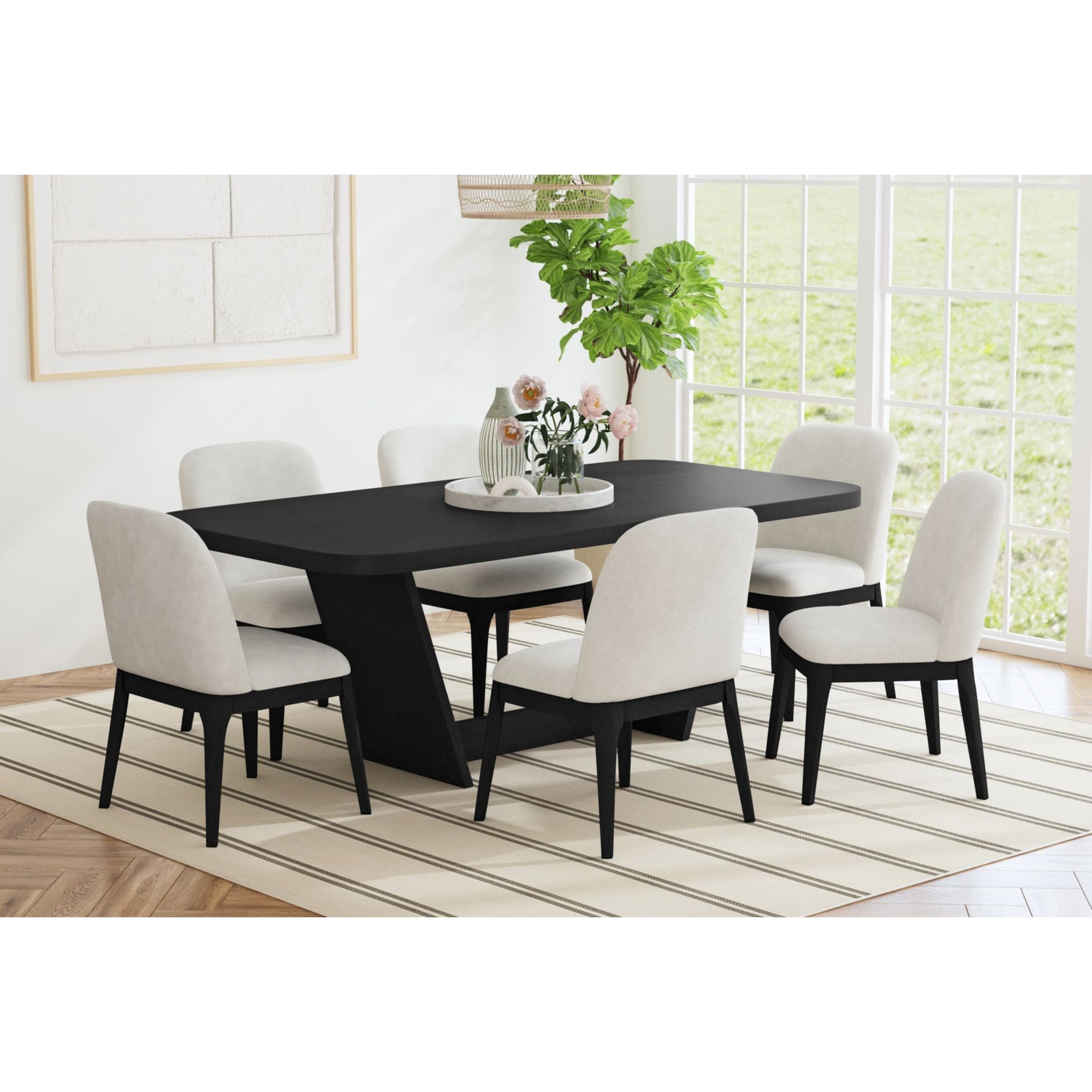 Sylvie Dining Side Chair with White Fabric in Black with Grain (2 Per Carton) - Tampa Furniture Outlet