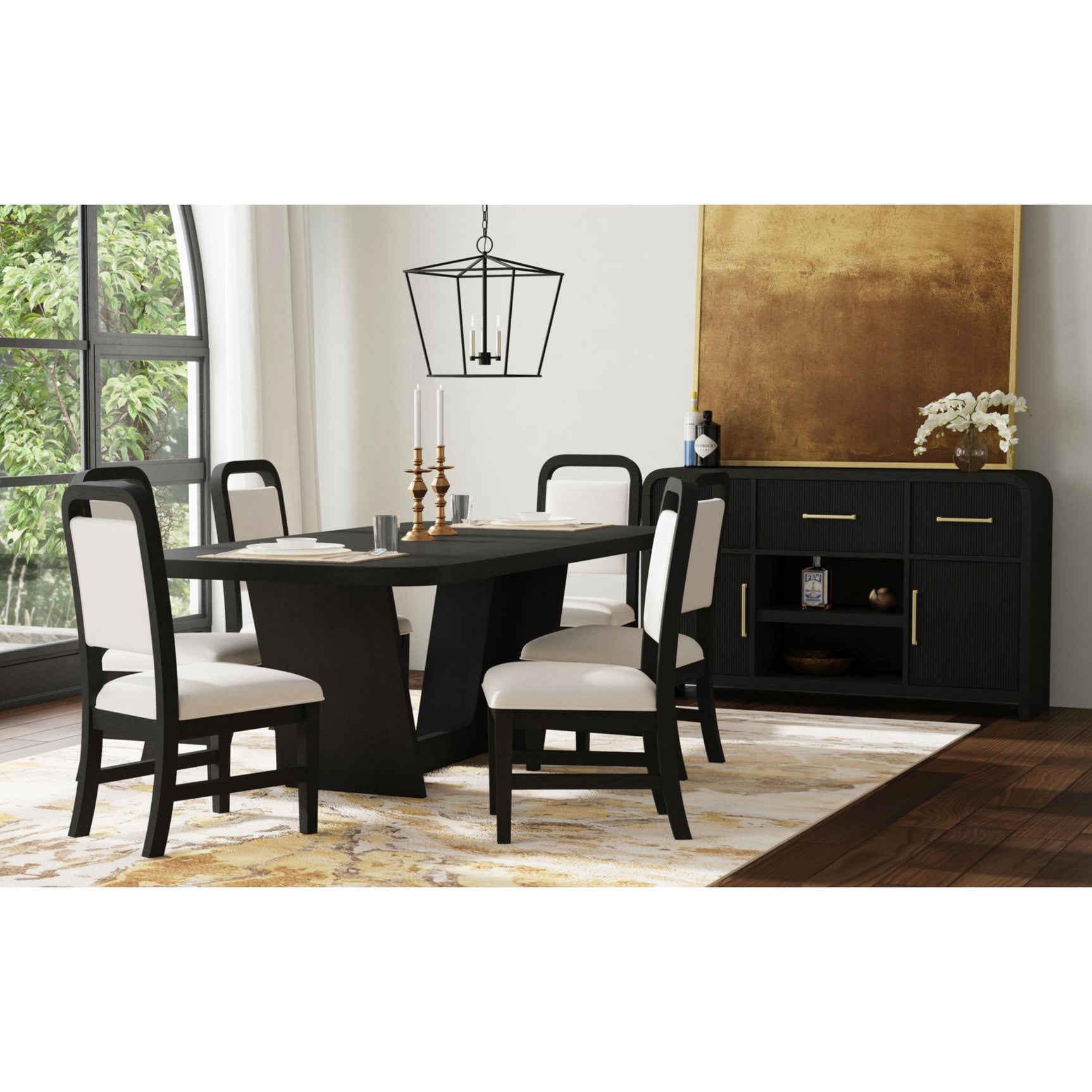 Ridgemont Dining Side Chair with White Fabric in Black with Grain (2 Per Carton) – SKU D-14440-8W-SC2 | Elements