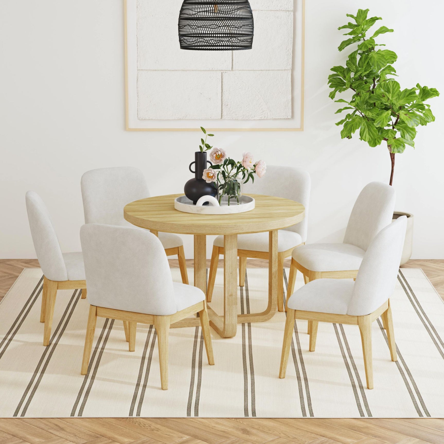 Sylvie Dining Side Chair with White Fabric in Natural (2 Per Carton) - Tampa Furniture Outlet