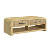 Ridgemont Coffee Table with Casters/Push Through Drawer in Natural - Tampa Furniture Outlet