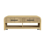 Ridgemont Coffee Table with Casters/Push Through Drawer in Natural - Tampa Furniture Outlet