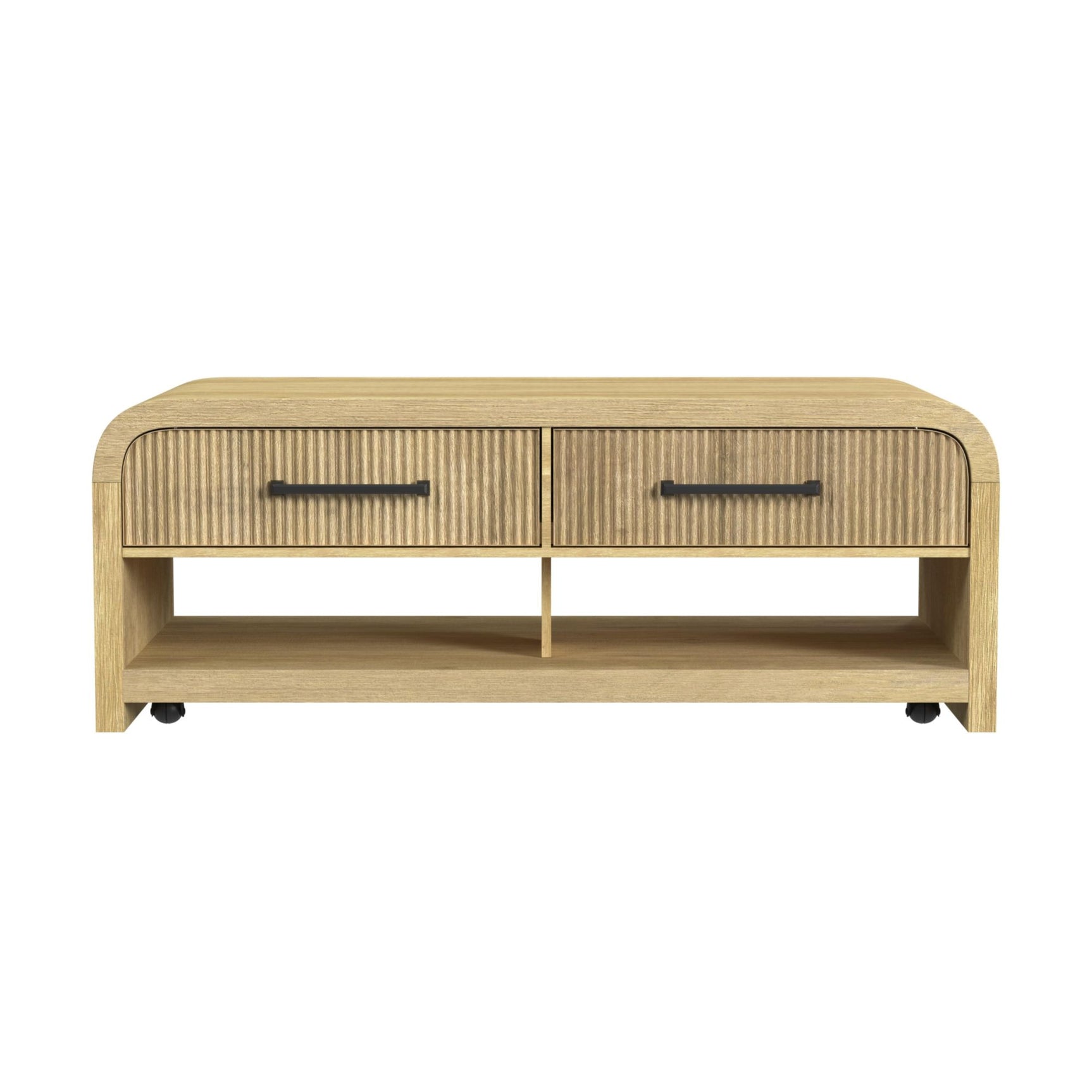 Ridgemont Coffee Table with Casters/Push Through Drawer in Natural - Tampa Furniture Outlet