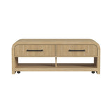 Ridgemont Coffee Table with Casters/Push Through Drawer in Natural