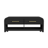 Ridgemont Coffee Table with Casters/Push Through Drawer in Black with Grain - Tampa Furniture Outlet