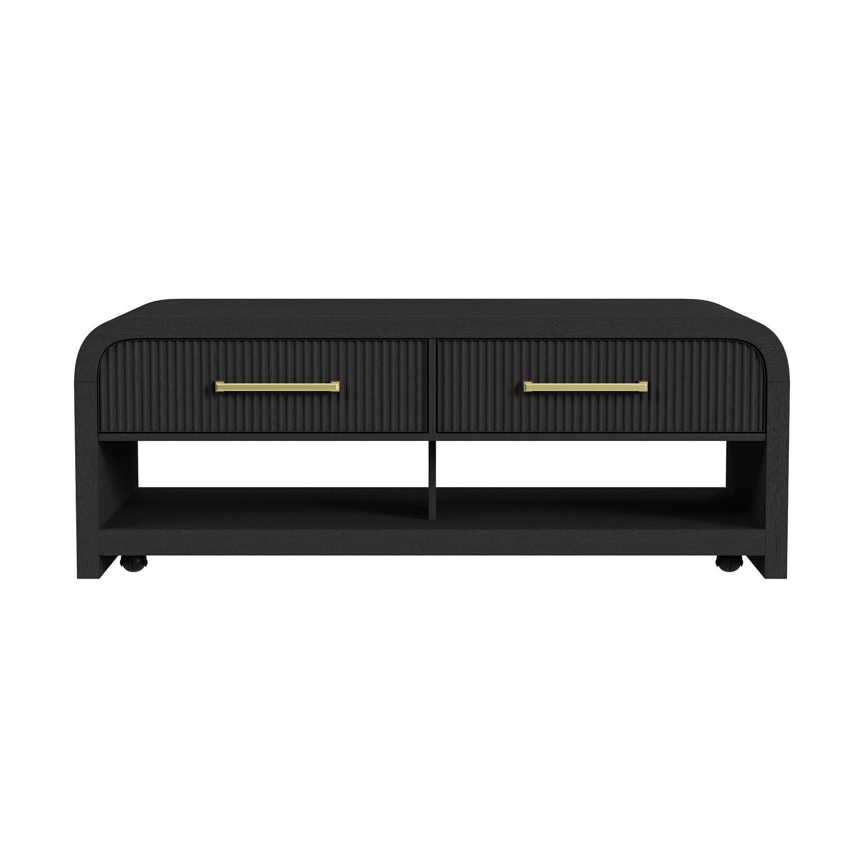 Ridgemont Coffee Table with Casters/Push Through Drawer in Black with Grain - Tampa Furniture Outlet