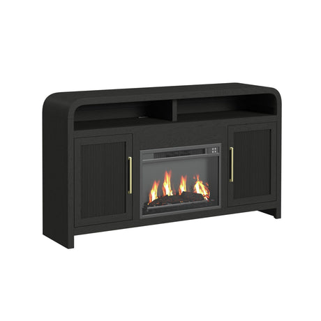Ridgemont Complete 60" Fireplace Cabinet in Black with Grain - Single Pack - Tampa Furniture Outlet