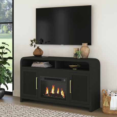Ridgemont Complete 60" Fireplace Cabinet in Black with Grain - Single Pack – SKU LA-14440-8W-FP | Elements