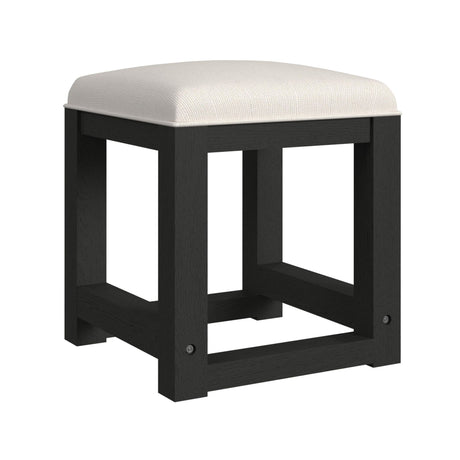 Ridgemont Dressing Stool with White Fabric in Black with Grain - Tampa Furniture Outlet