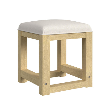 Ridgemont Dressing Stool with White Fabric in Natural - Tampa Furniture Outlet