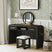 Ridgemont Dressing Table and Mirror in Black with Grain – SKU V-14440-8W-DTC | Elements