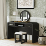 Ridgemont Dressing Stool with White Fabric in Black with Grain – SKU V-14440-8W-DST | Elements