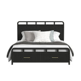 Ridgemont King Storage Bed in Black with Grain - Tampa Furniture Outlet