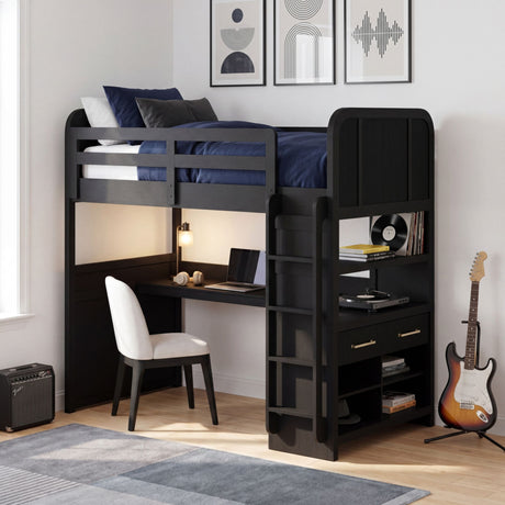 Ridgemont Loft Complete Bunk Bed in Black with Grain – SKU Y-14440-8W-LB | Elements