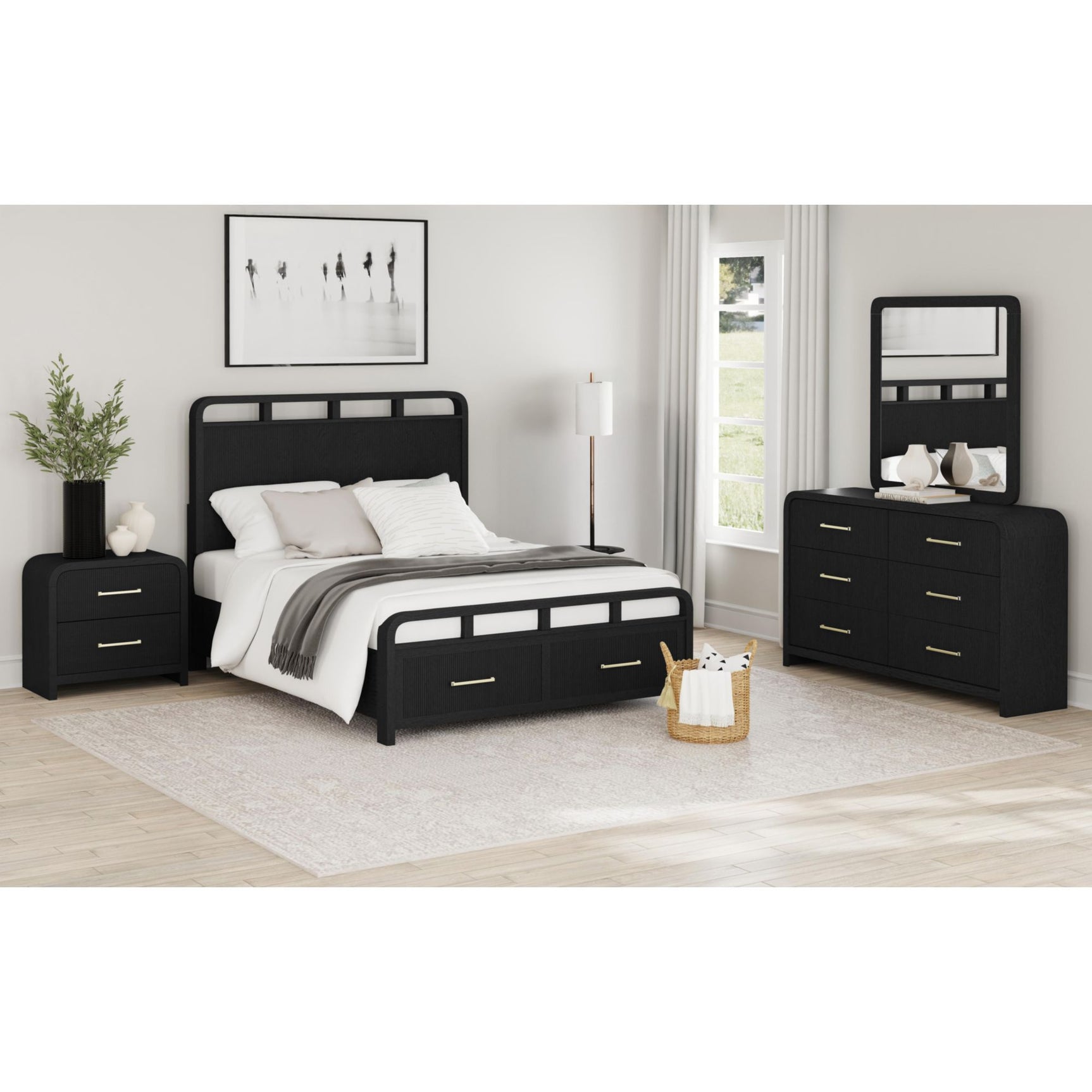 Ridgemont Dresser and Mirror Set in Black with Grain - Tampa Furniture Outlet