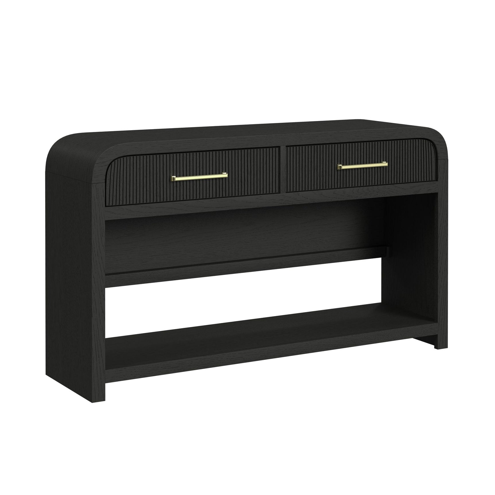 Ridgemont Sofa Table with Bottom Shelf in Black with Grain - Tampa Furniture Outlet