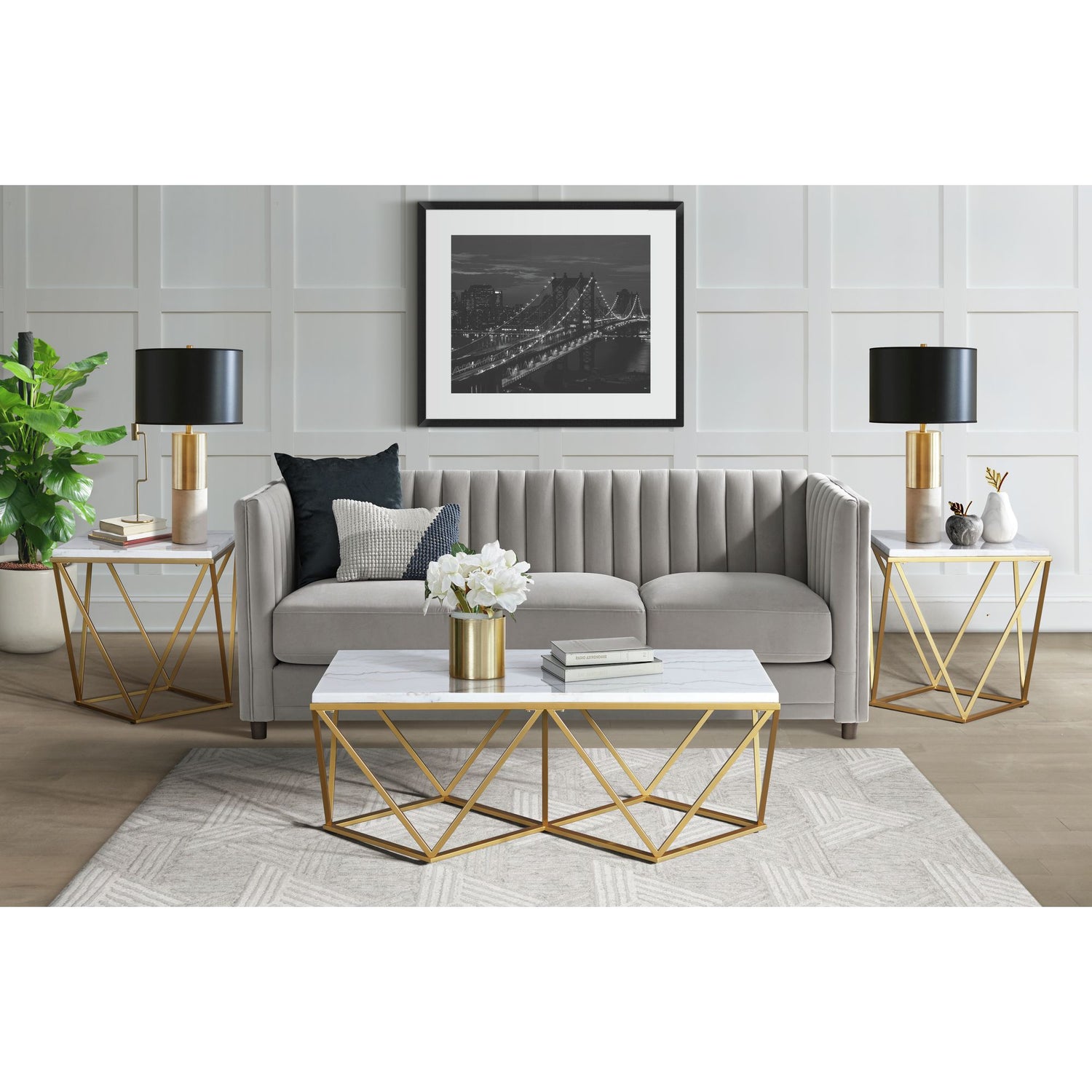 Riko Square End Table W/Gold Metal Leg – SKU CRK120ET | Elements