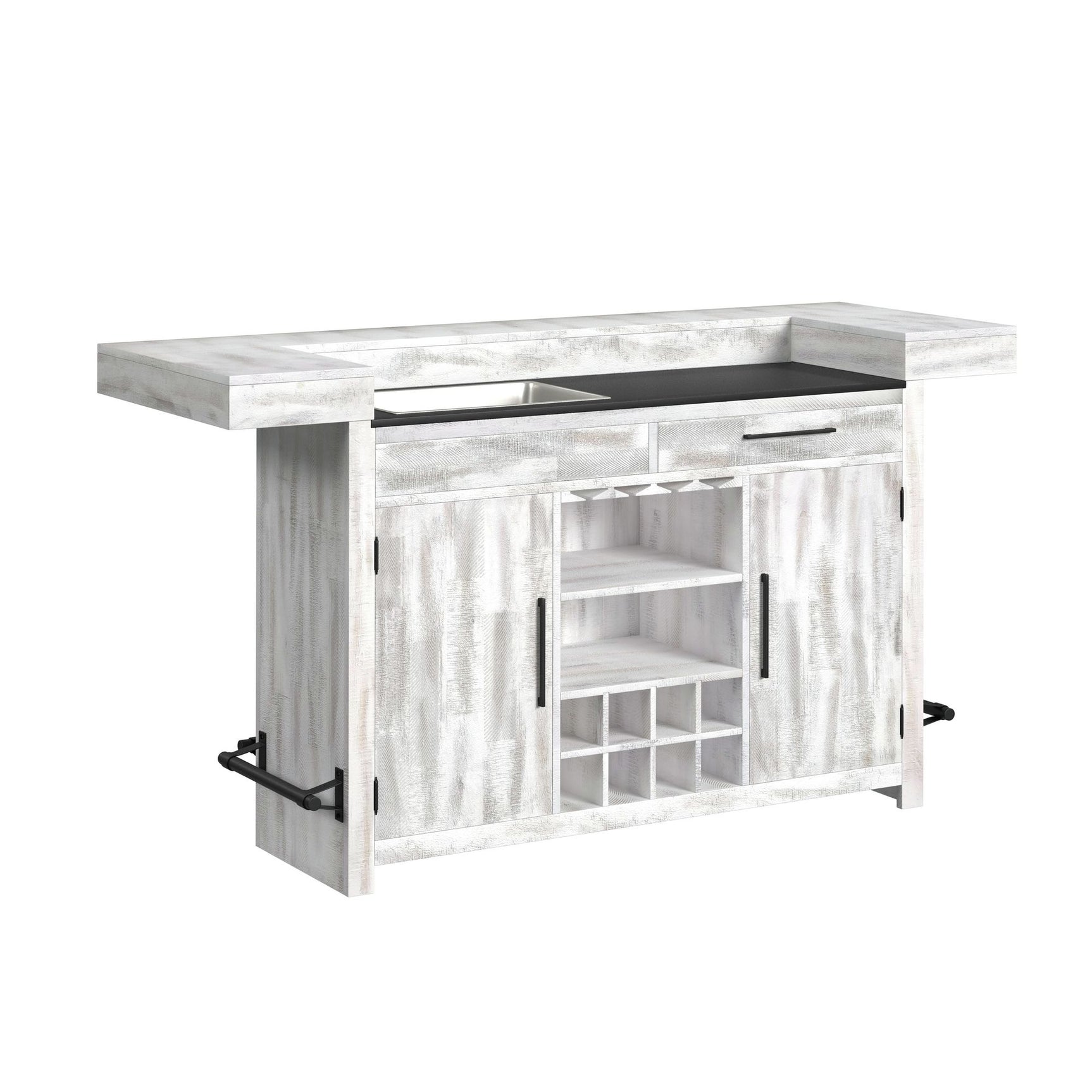 Rogen Rustic Bar Table with Ice Tray, USB and Power in Rustic White - Tampa Furniture Outlet