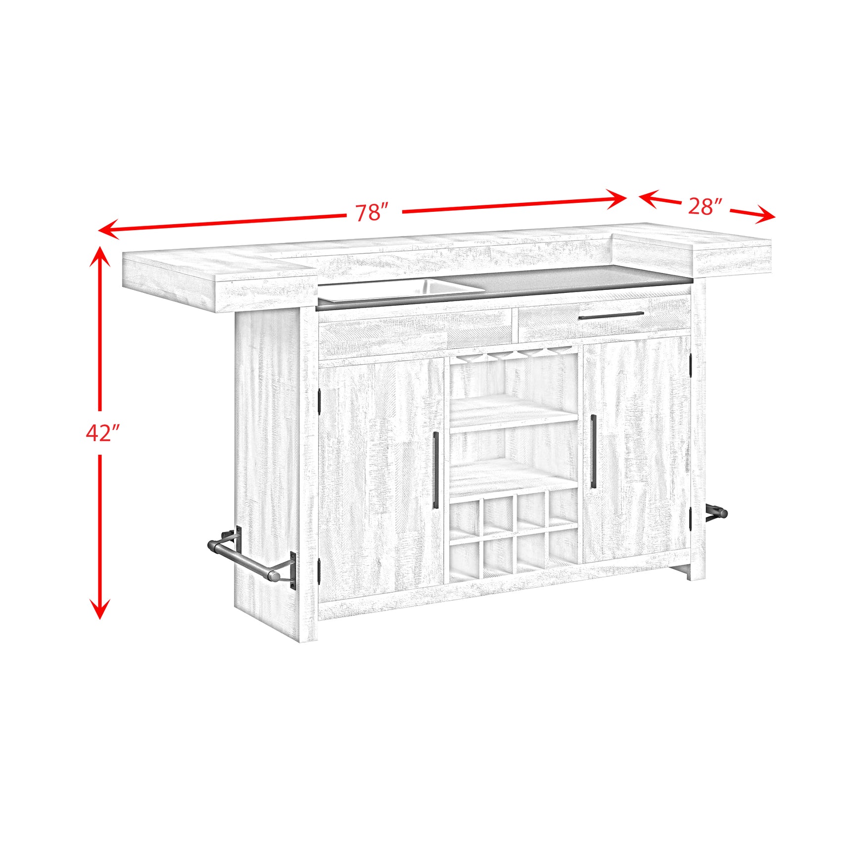 Rogen Rustic Bar Table with Ice Tray, USB and Power in Rustic White - Tampa Furniture Outlet