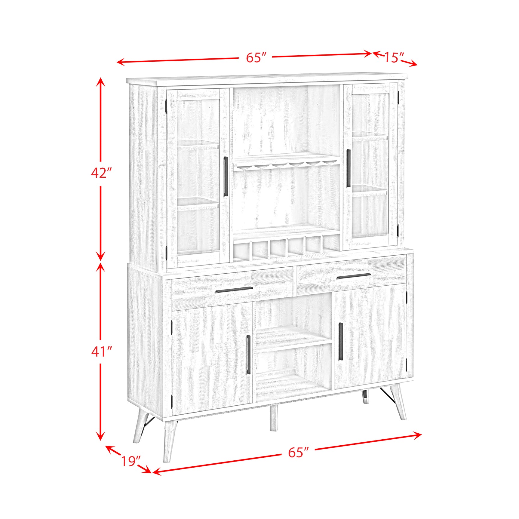 Rogen Rustic Buffet & Hutch with LED in Rustic White - Tampa Furniture Outlet