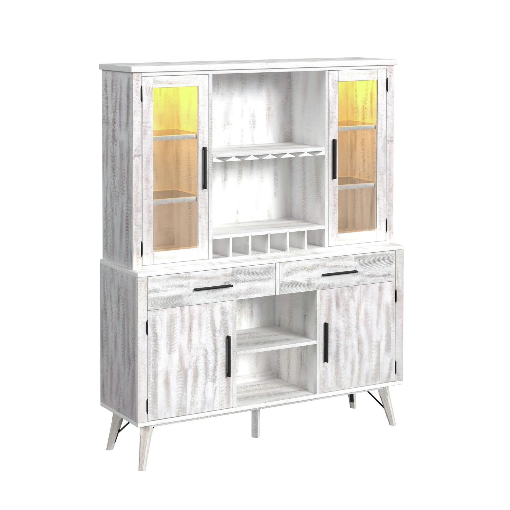 Rogen Rustic Buffet & Hutch with LED in Rustic White - Tampa Furniture Outlet