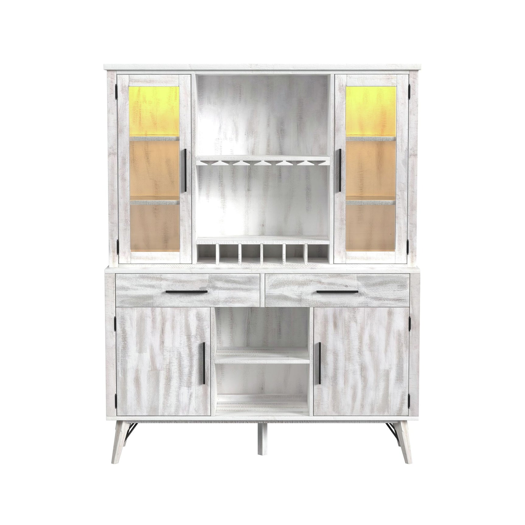 Rogen Rustic Buffet & Hutch with LED in Rustic White - Tampa Furniture Outlet