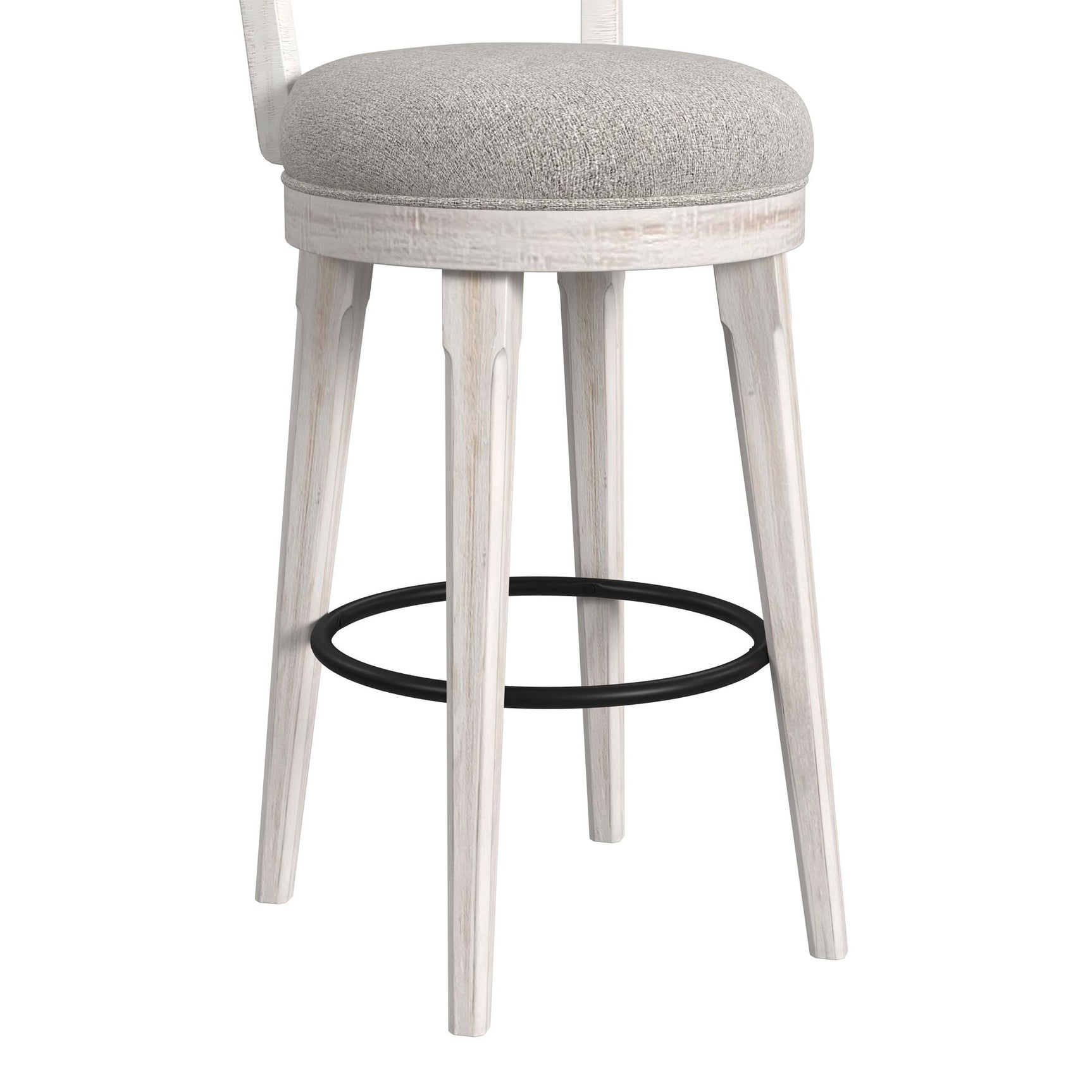 Rogen Rustic Swivel Bar Stool with Grey Fabric in Rustic White (2 Per Carton) - Tampa Furniture Outlet
