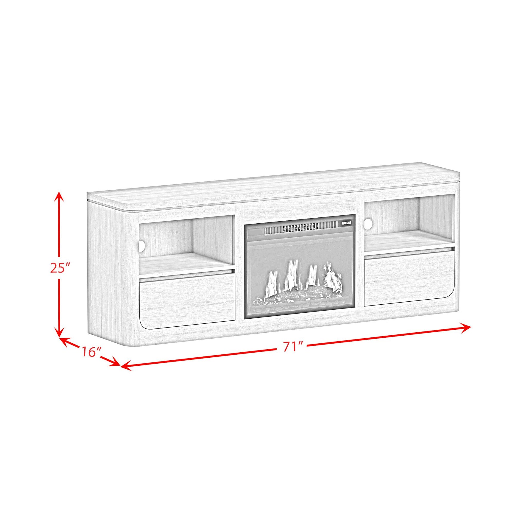Rosalie KIT - 71" TV Console with Fireplace Insert in Natural