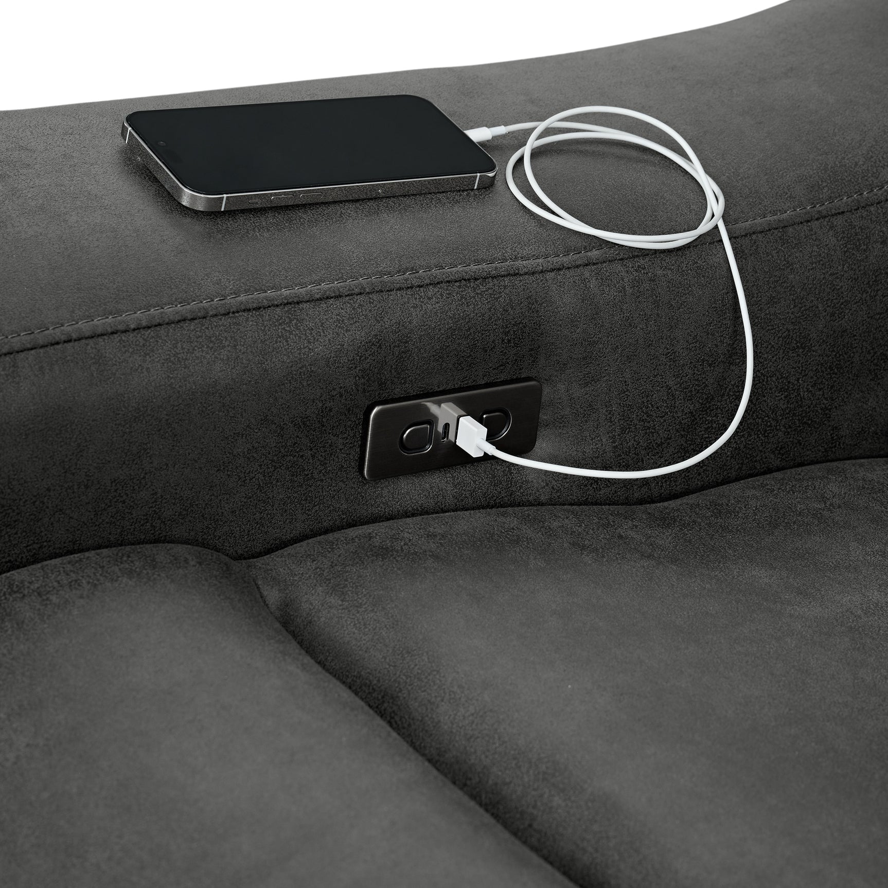 Saber Modular RHF Power Motion Recliner in Texas Granite - Tampa Furniture Outlet
