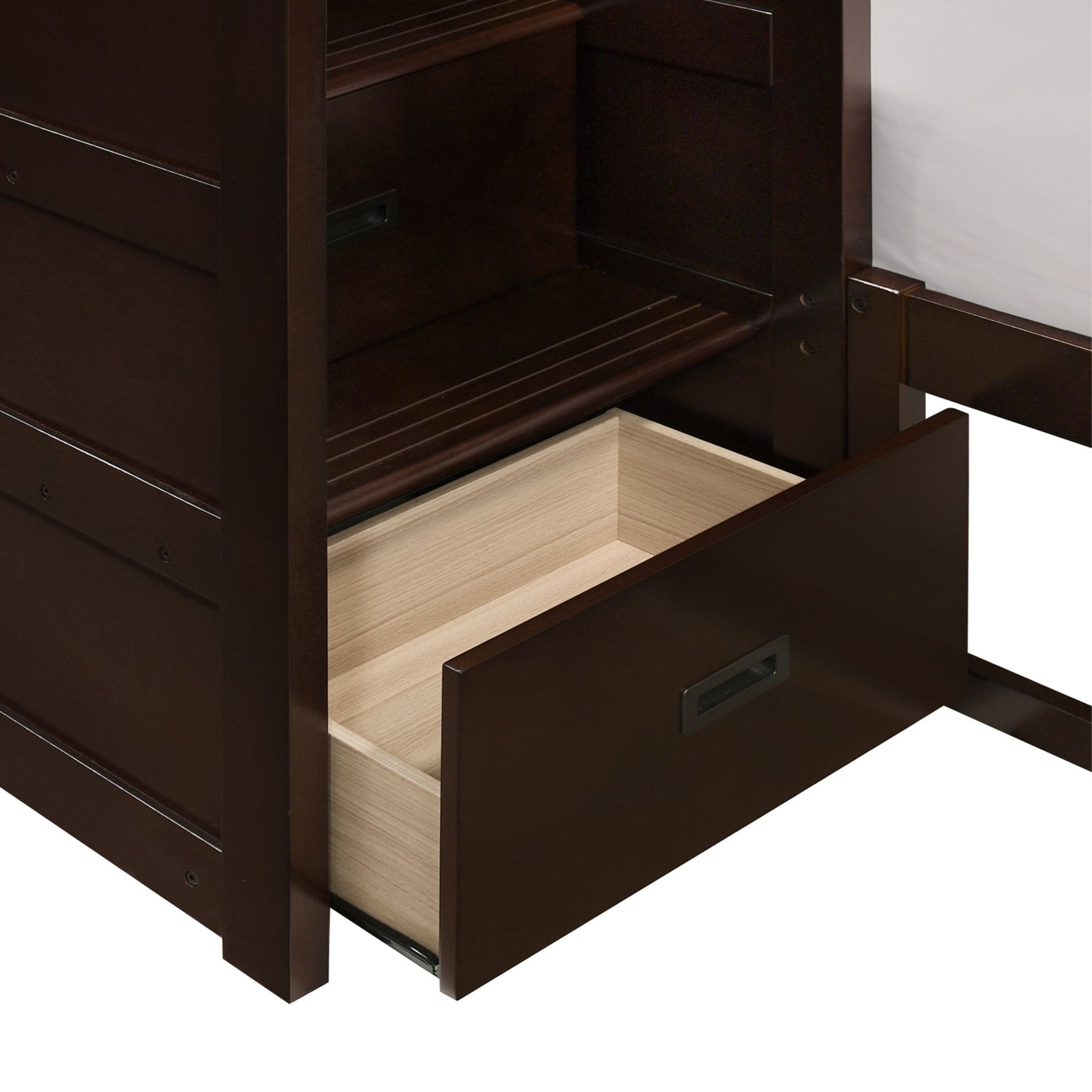 Sami Twin Over Full Step Bunk with Left HB in Espresso - Tampa Furniture Outlet