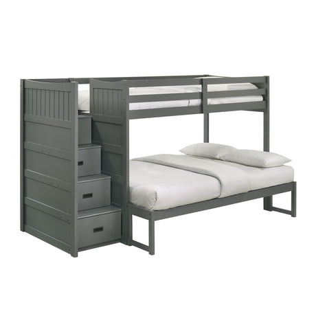 Sami Twin Over Full Step Bunk with Left HB in Grey - Tampa Furniture Outlet