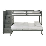 Sami Twin Over Full Step Bunk with Left HB in Grey - Tampa Furniture Outlet