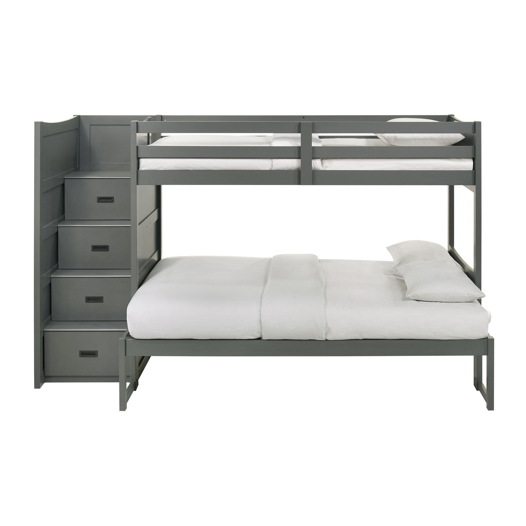 Sami Twin Over Full Step Bunk with Left HB in Grey - Tampa Furniture Outlet