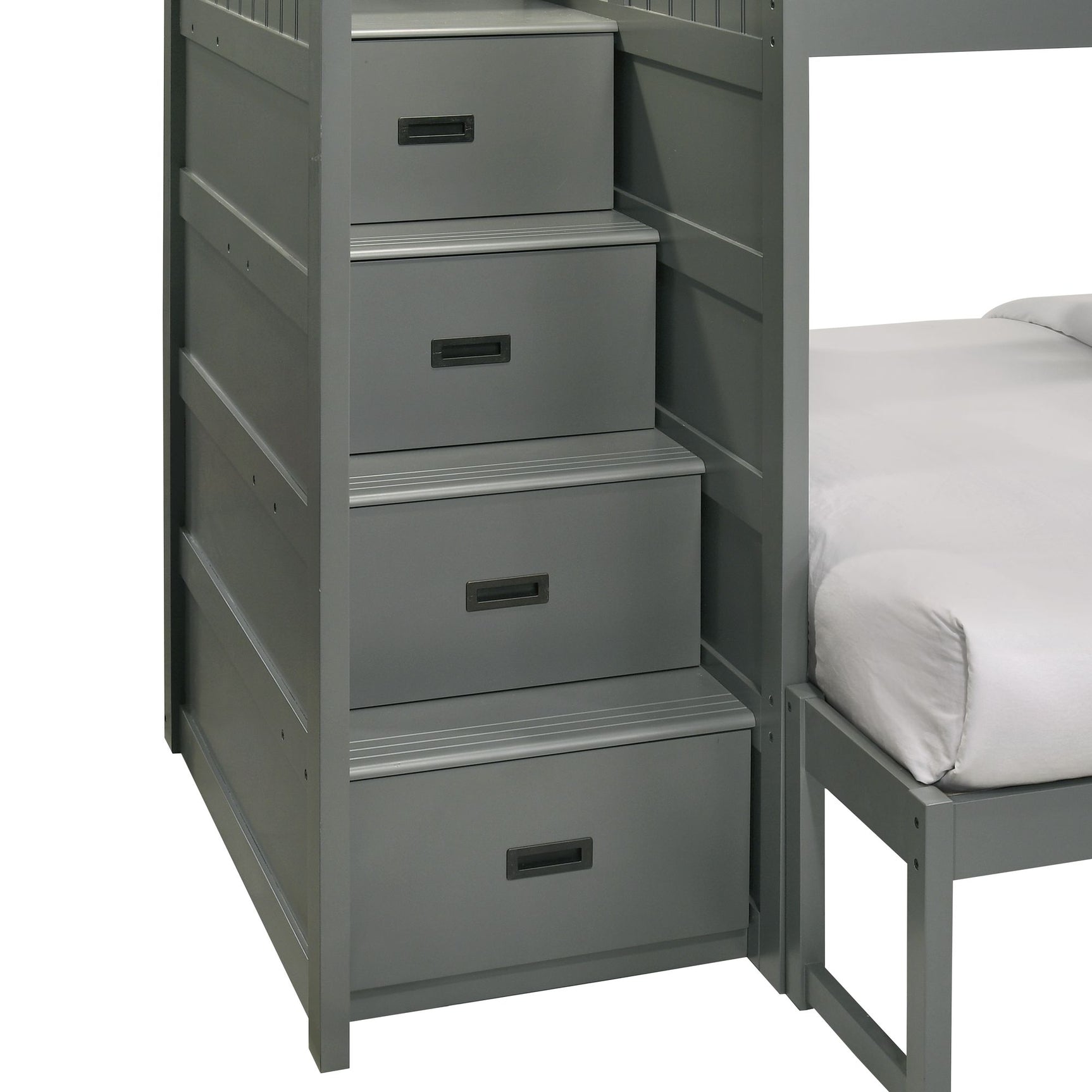Sami Twin Over Full Step Bunk with Left HB in Grey - Tampa Furniture Outlet