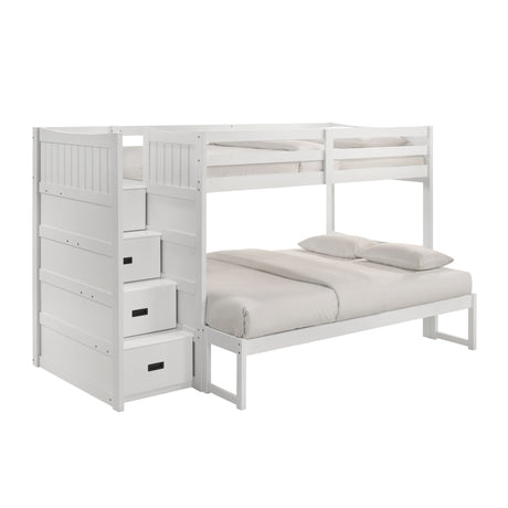Sami Twin Over Full Step Bunk with Left HB in White - Tampa Furniture Outlet