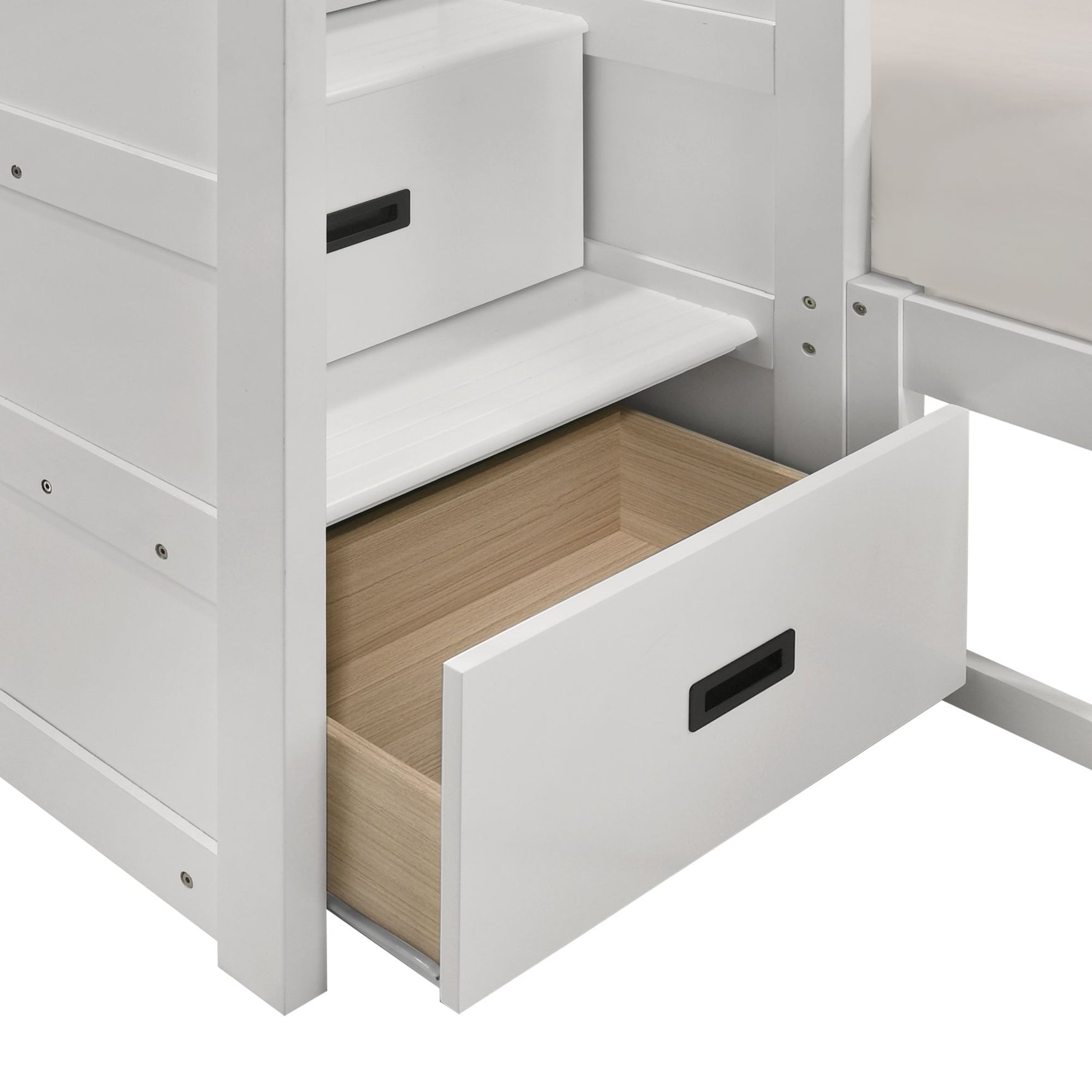 Sami Twin Over Full Step Bunk with Left HB in White - Tampa Furniture Outlet