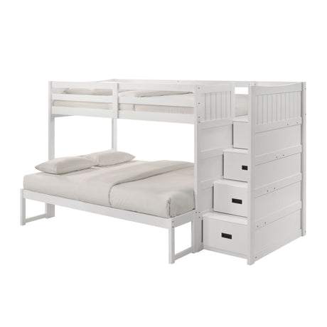Sami Twin Over Full Step Bunk with Right HB in White - Tampa Furniture Outlet