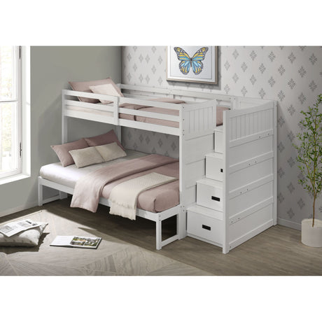Sami Twin Over Full Step Bunk with Right HB in White – SKU SM750TFBR | Elements