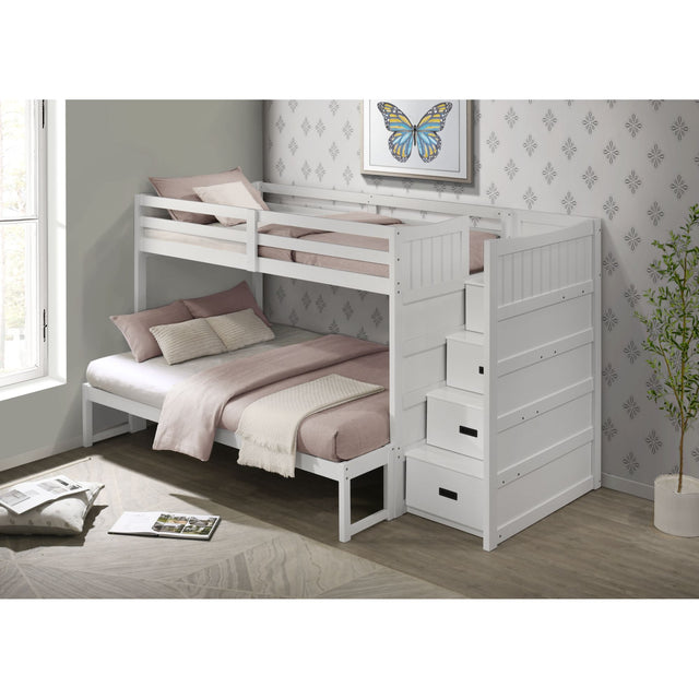 Sami Twin Over Full Step Bunk with Right HB in White – SKU SM750TFBR | Elements