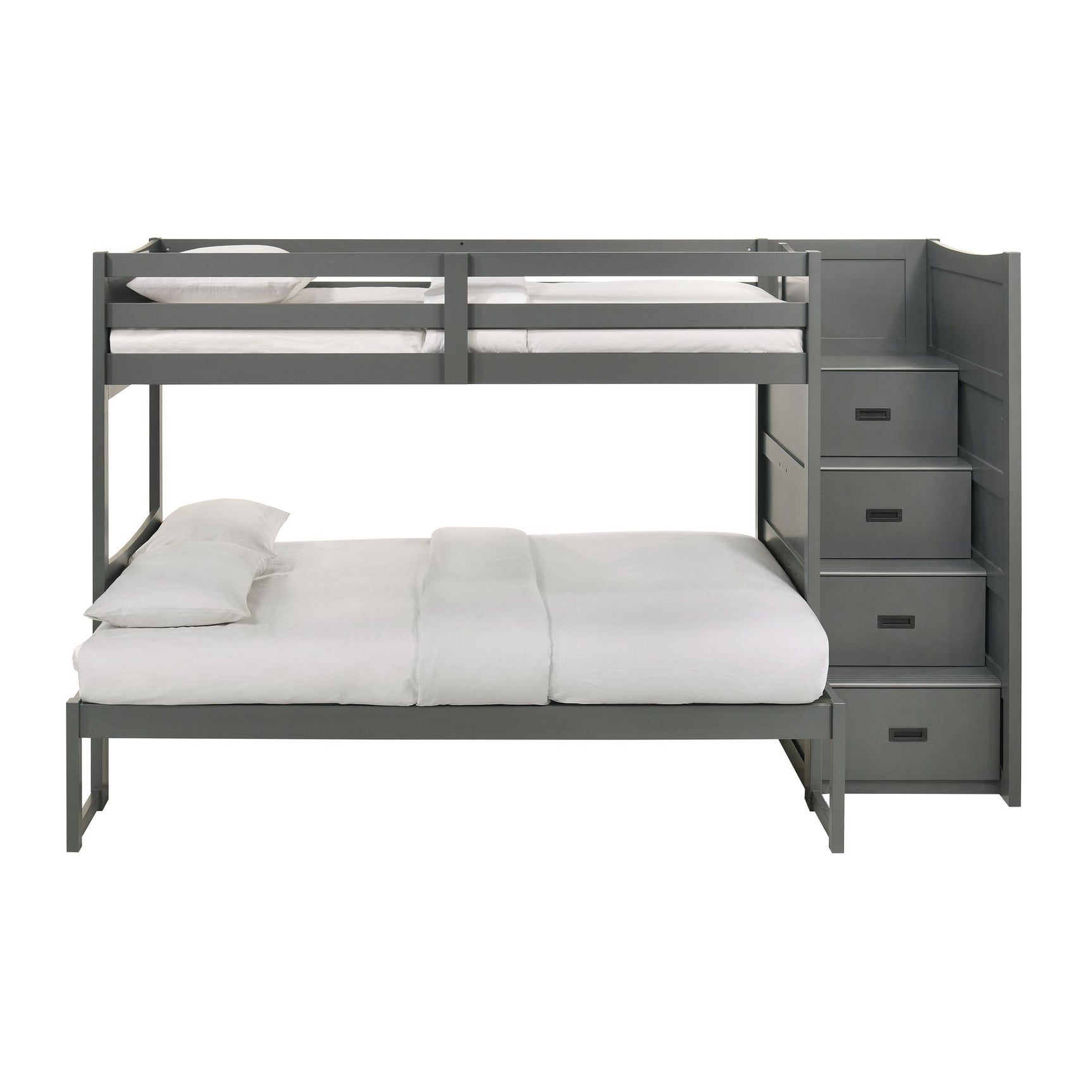 Sami Twin Over Full Step Bunk with Right HB in Grey - Tampa Furniture Outlet