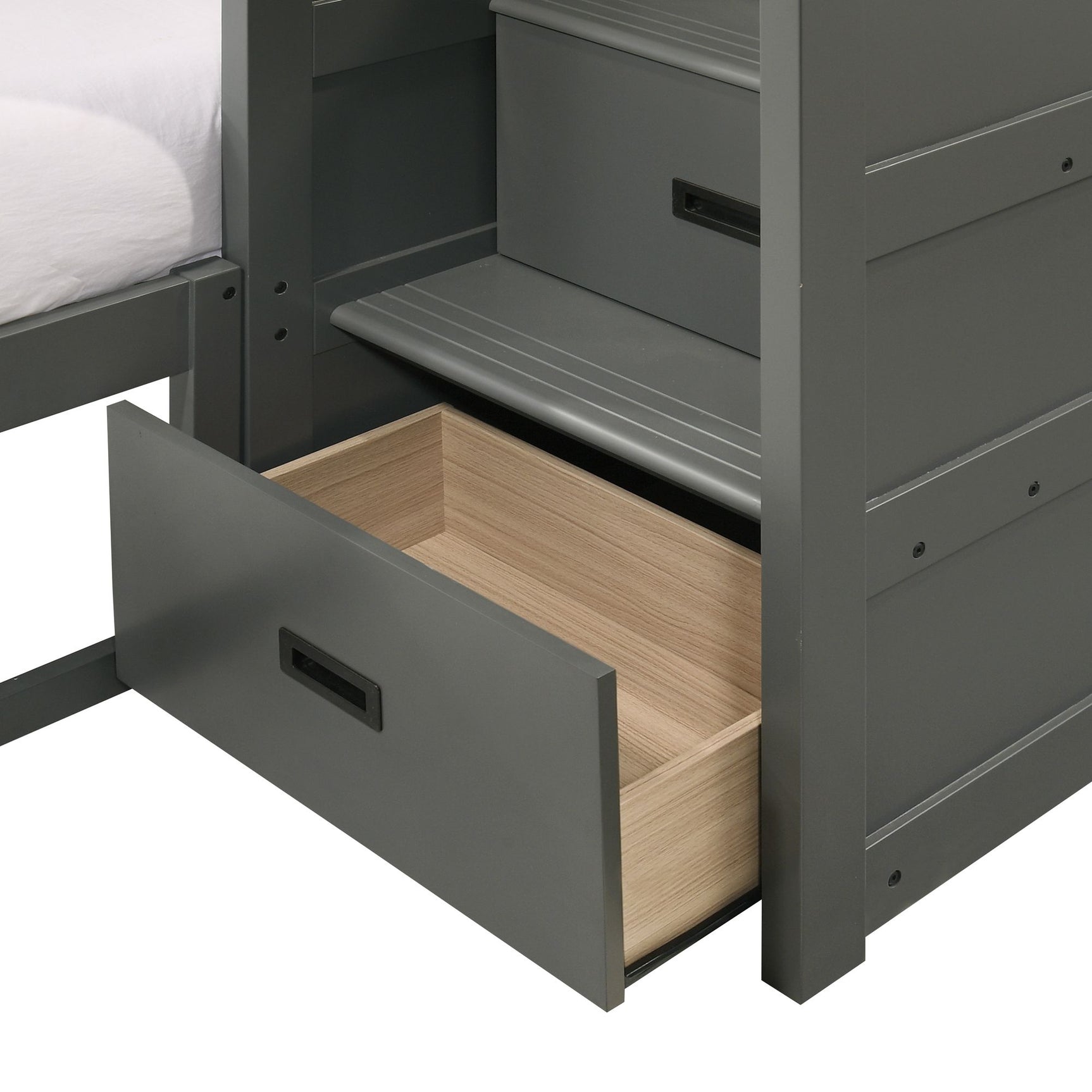 Sami Twin Over Full Step Bunk with Right HB in Grey - Tampa Furniture Outlet