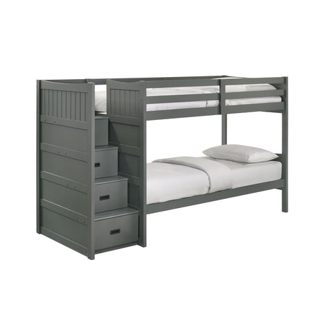 Sami Twin Over Twin Step Bunk with Left HB in Grey - Tampa Furniture Outlet