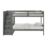 Sami Twin Over Twin Step Bunk with Left HB in Grey - Tampa Furniture Outlet