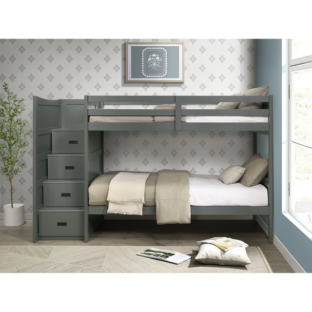 Sami Twin Over Twin Step Bunk with Left HB in Grey – SKU SM350TTBL | Elements