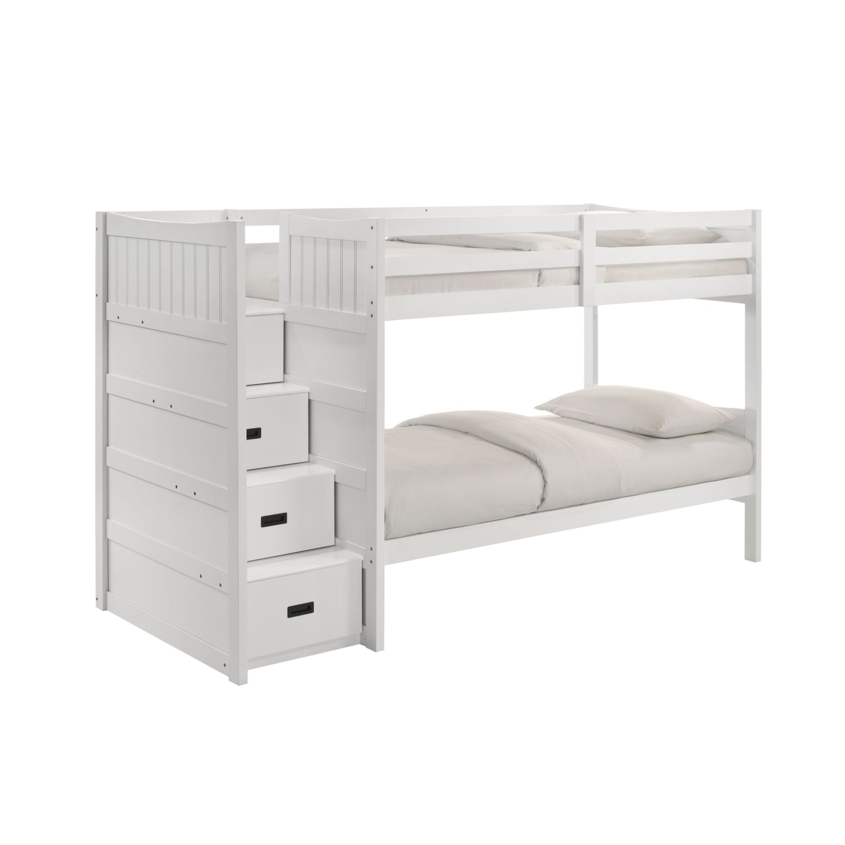 Sami Twin Over Twin Step Bunk with Left HB in White - Tampa Furniture Outlet